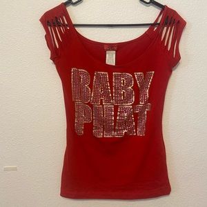 DO NOT BUY SOLD Baby Phat - Red Off the Shoulder Short Sleeved Embezzled Tank